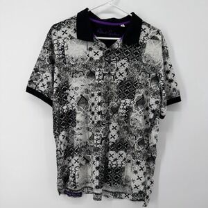 Robert Graham Chord Black White Classic Fit Polo Shirt Patchwork Mens Large